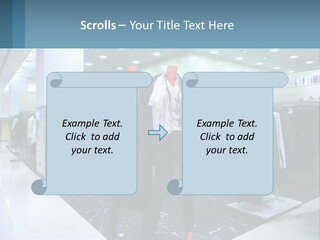 Two Mannequins Dressed In Black And White In A Clothing Store PowerPoint Template