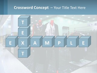 Two Mannequins Dressed In Black And White In A Clothing Store PowerPoint Template