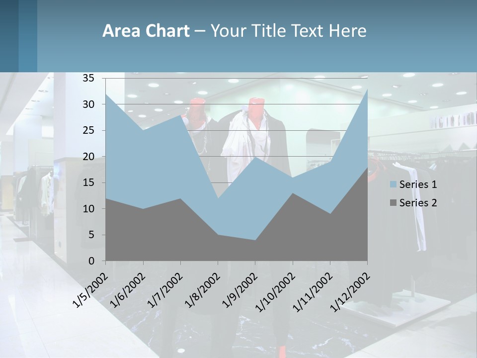 Two Mannequins Dressed In Black And White In A Clothing Store PowerPoint Template