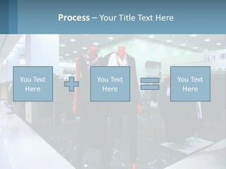 Two Mannequins Dressed In Black And White In A Clothing Store PowerPoint Template