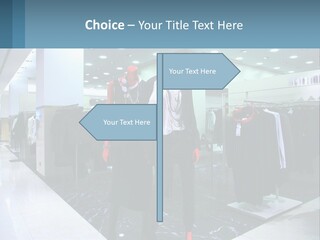 Two Mannequins Dressed In Black And White In A Clothing Store PowerPoint Template