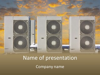 A Group Of Air Conditioners Sitting In Front Of A Cloudy Sky PowerPoint Template