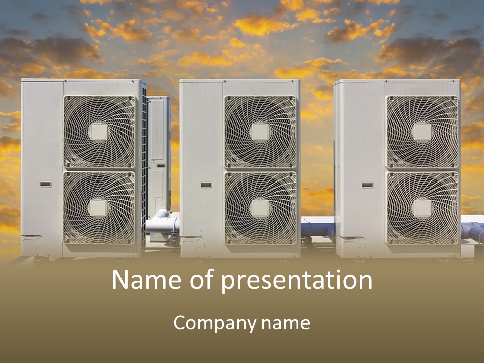A Group Of Air Conditioners Sitting In Front Of A Cloudy Sky PowerPoint Template
