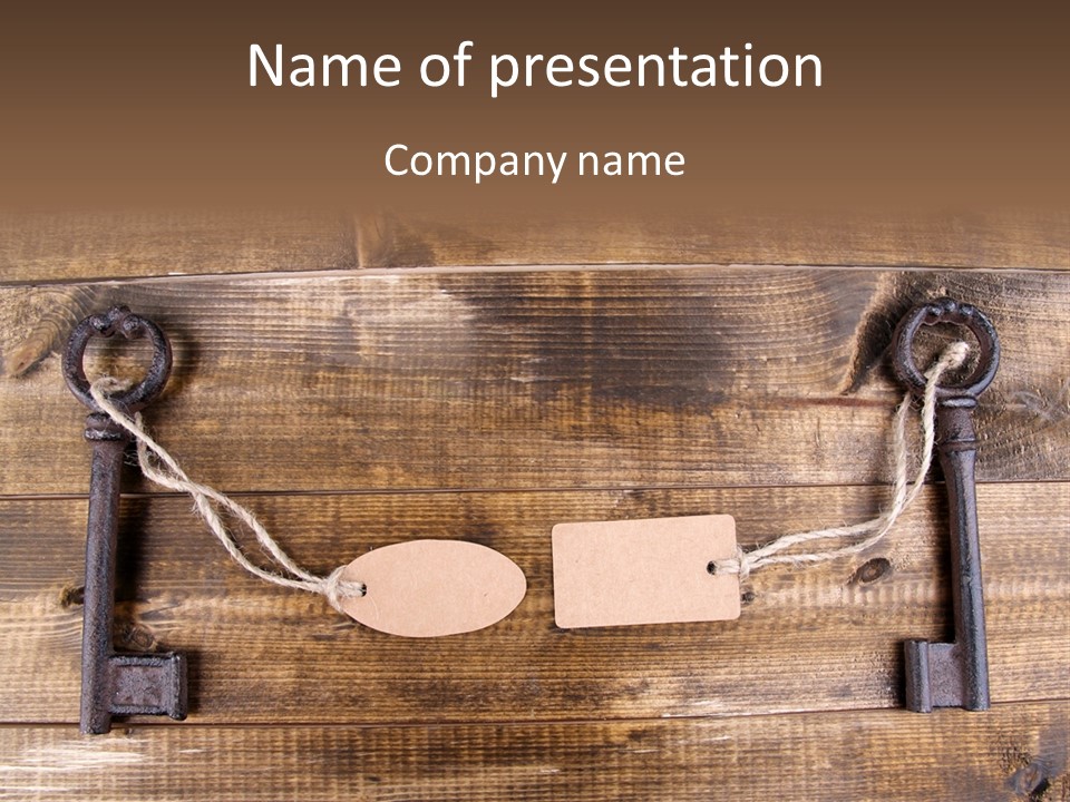 A Wooden Wall With Two Keys And A Tag On It PowerPoint Template