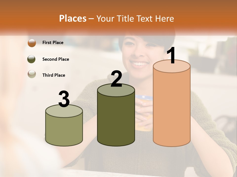 A Woman Sitting At A Table With A Cup In Her Hands PowerPoint Template