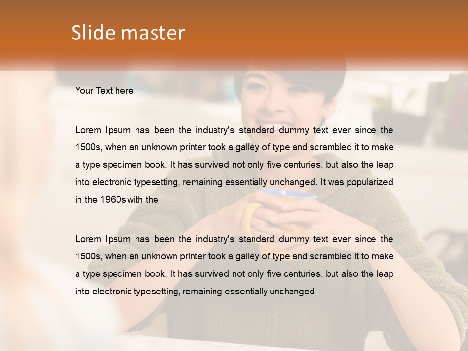 A Woman Sitting At A Table With A Cup In Her Hands PowerPoint Template