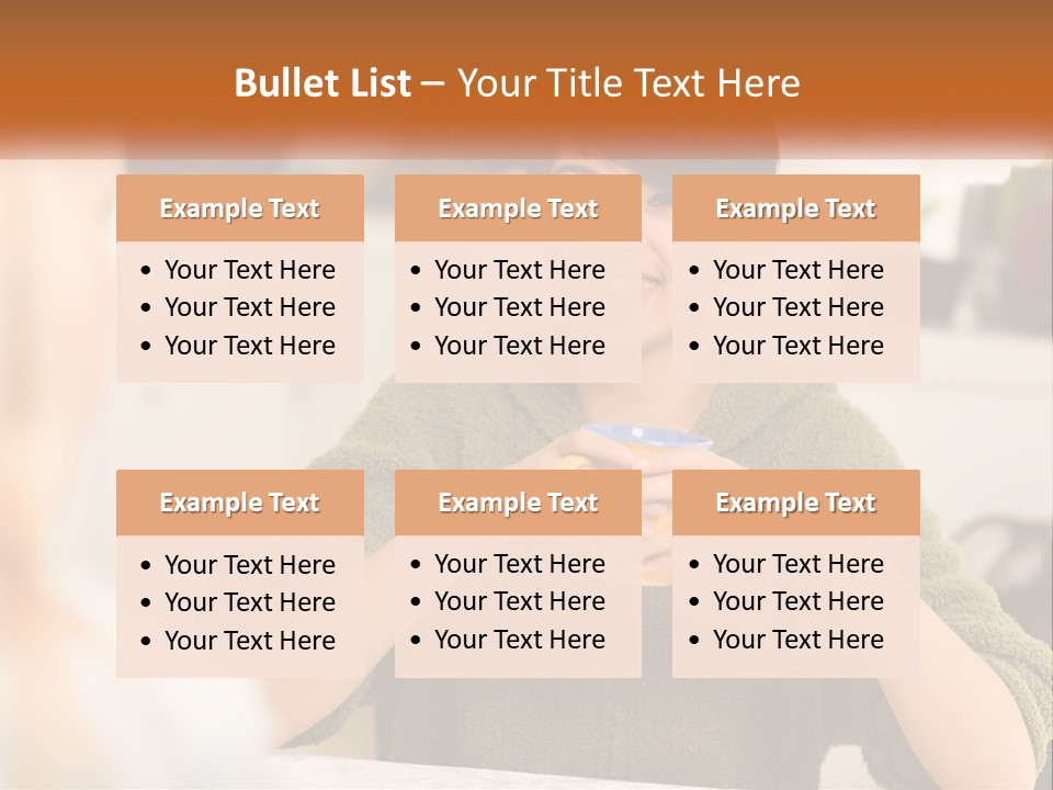A Woman Sitting At A Table With A Cup In Her Hands PowerPoint Template