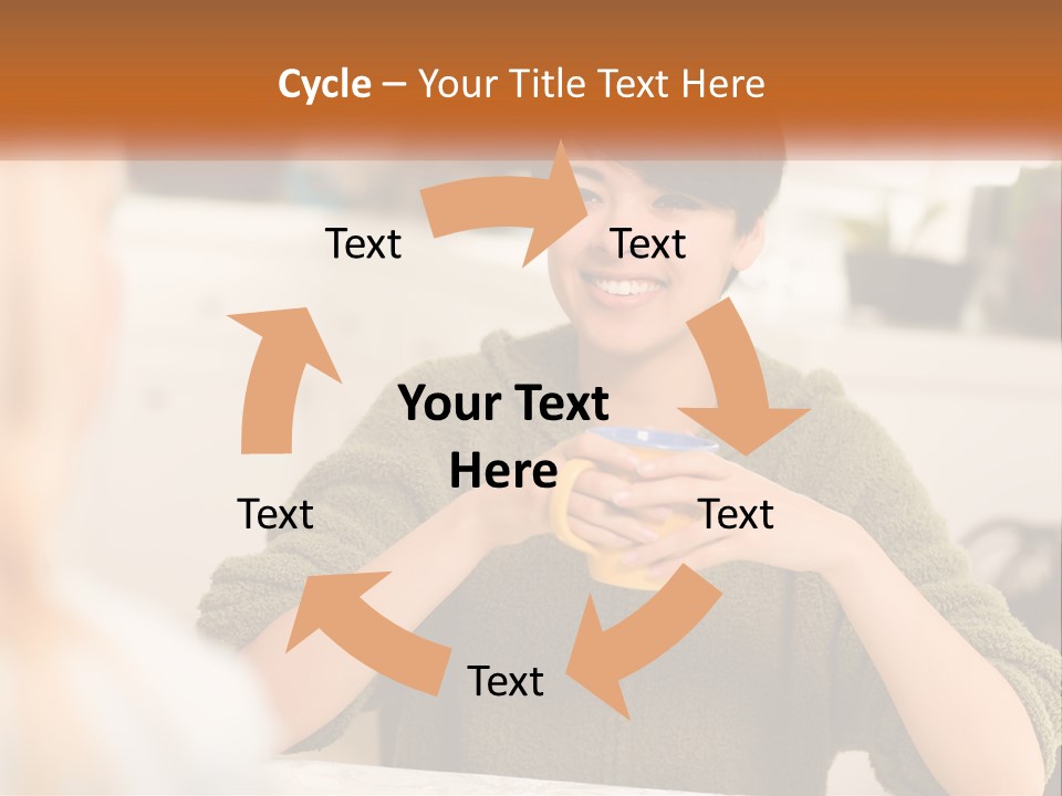 A Woman Sitting At A Table With A Cup In Her Hands PowerPoint Template