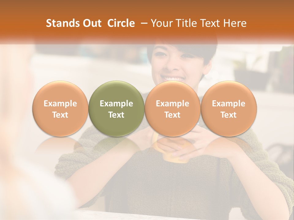A Woman Sitting At A Table With A Cup In Her Hands PowerPoint Template
