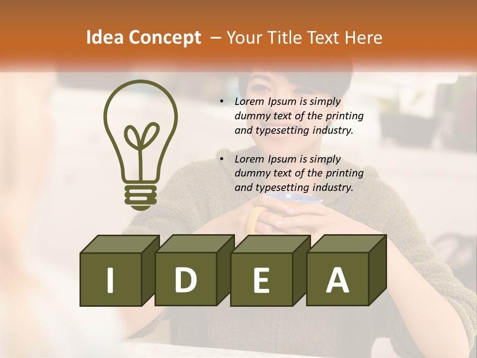 A Woman Sitting At A Table With A Cup In Her Hands PowerPoint Template