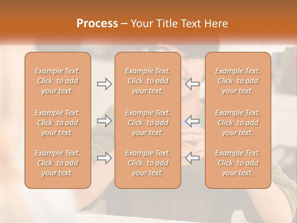 A Woman Sitting At A Table With A Cup In Her Hands PowerPoint Template