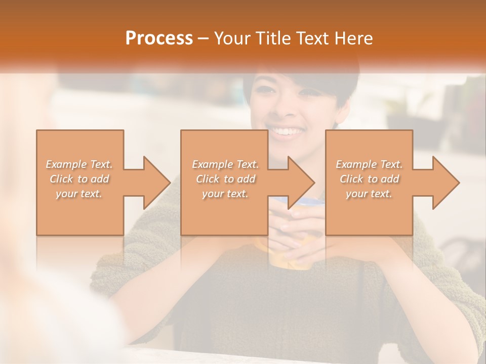 A Woman Sitting At A Table With A Cup In Her Hands PowerPoint Template