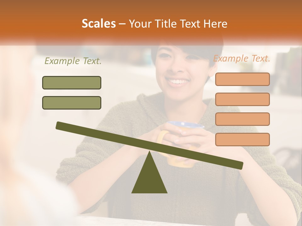 A Woman Sitting At A Table With A Cup In Her Hands PowerPoint Template