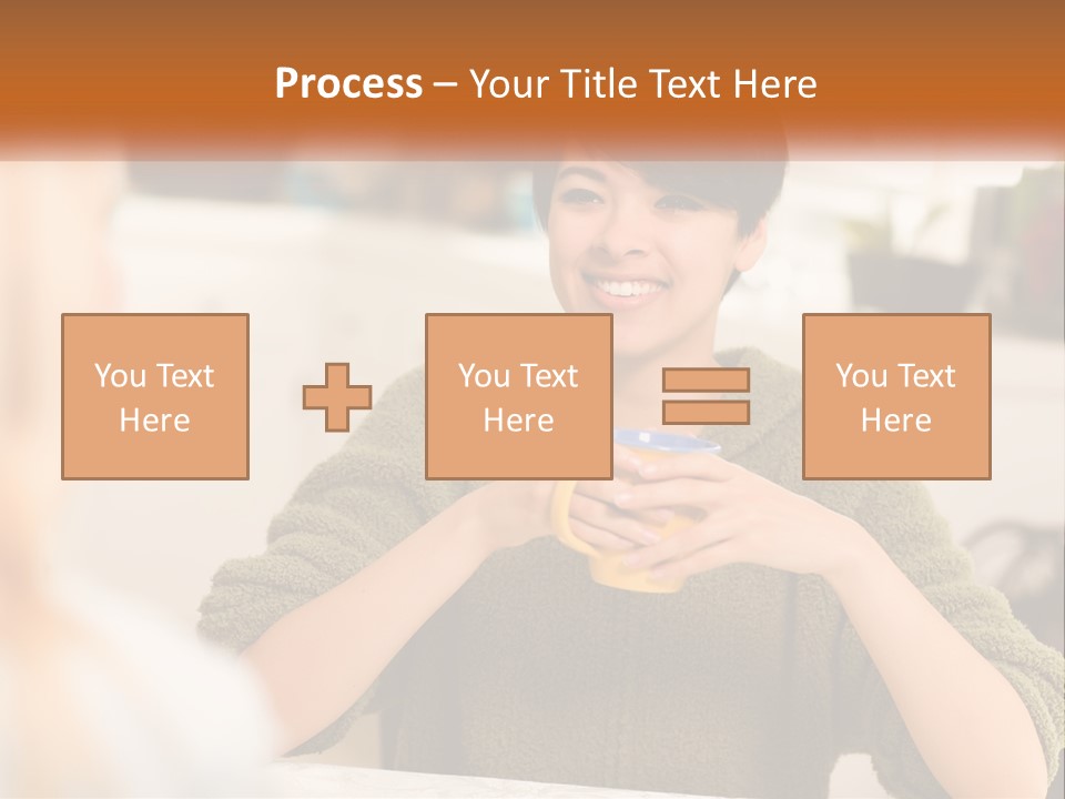 A Woman Sitting At A Table With A Cup In Her Hands PowerPoint Template