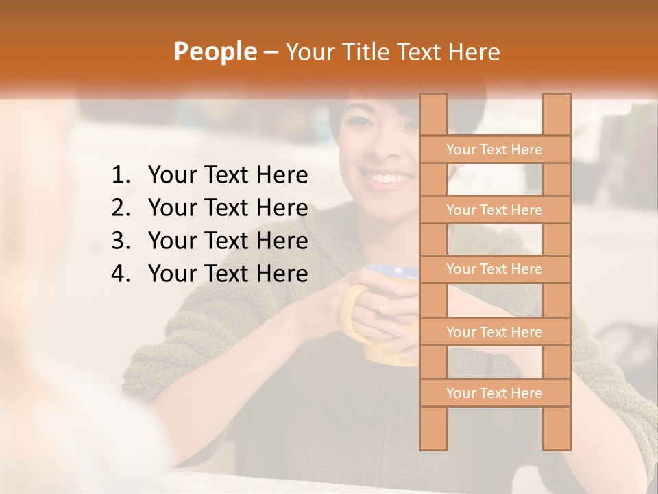 A Woman Sitting At A Table With A Cup In Her Hands PowerPoint Template