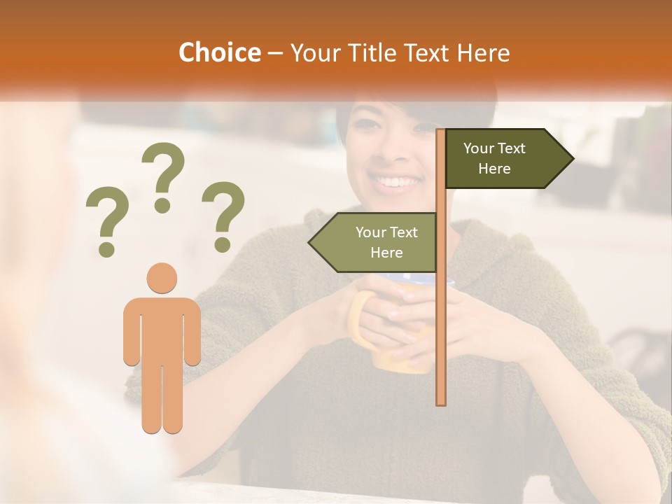 A Woman Sitting At A Table With A Cup In Her Hands PowerPoint Template