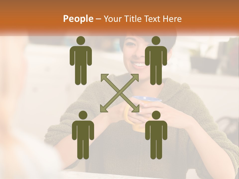 A Woman Sitting At A Table With A Cup In Her Hands PowerPoint Template