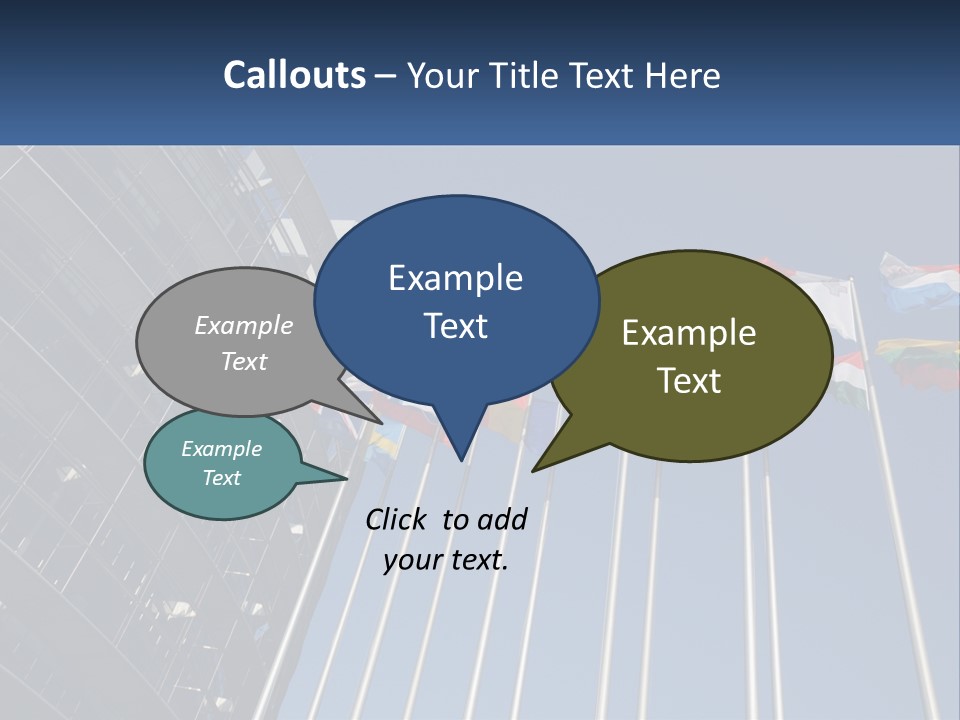 A Group Of Flags Flying In Front Of A Building PowerPoint Template