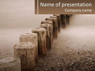 A Row Of Wooden Logs Sitting On Top Of A Beach PowerPoint Template