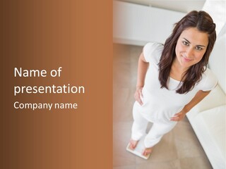 A Woman Standing On A Scale In A Room PowerPoint Template