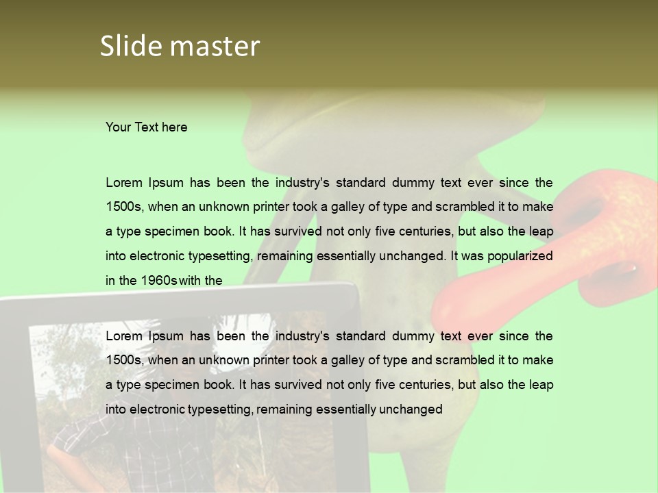 A Frog Holding A Laptop Computer With A Green Background PowerPoint Template