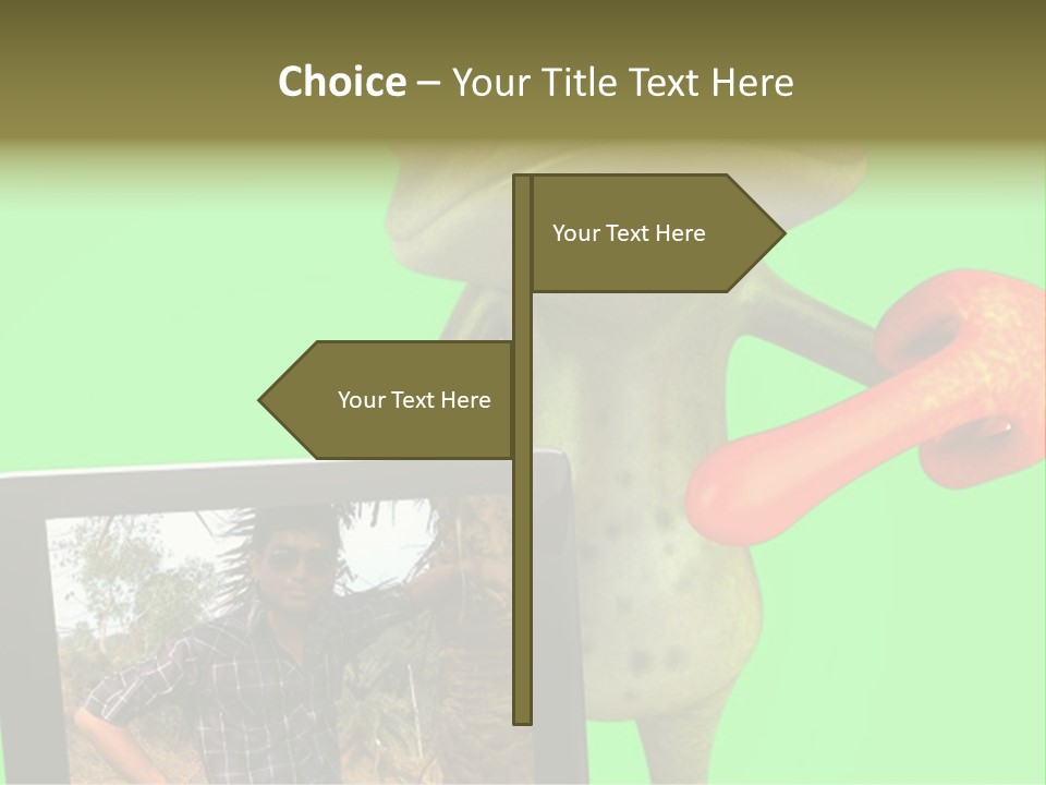 A Frog Holding A Laptop Computer With A Green Background PowerPoint Template