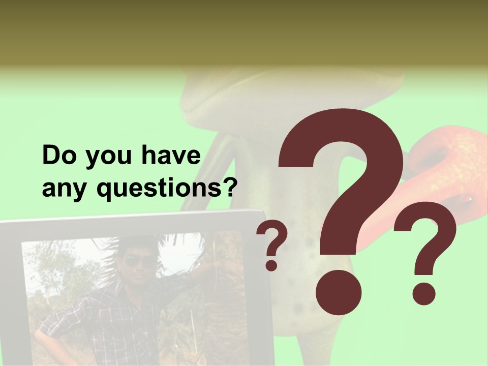 A Frog Holding A Laptop Computer With A Green Background PowerPoint Template