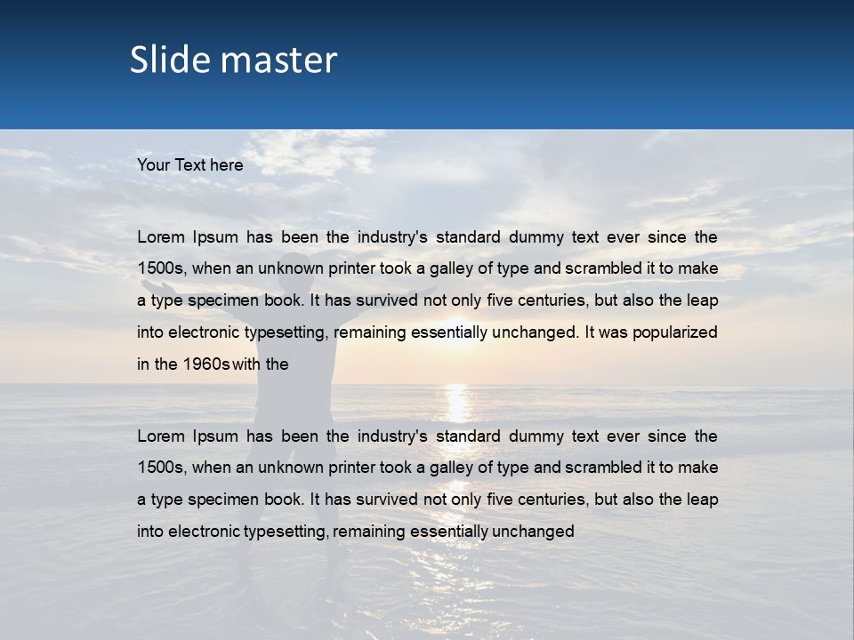 A Man Standing On The Beach With His Arms Outstretched PowerPoint Template
