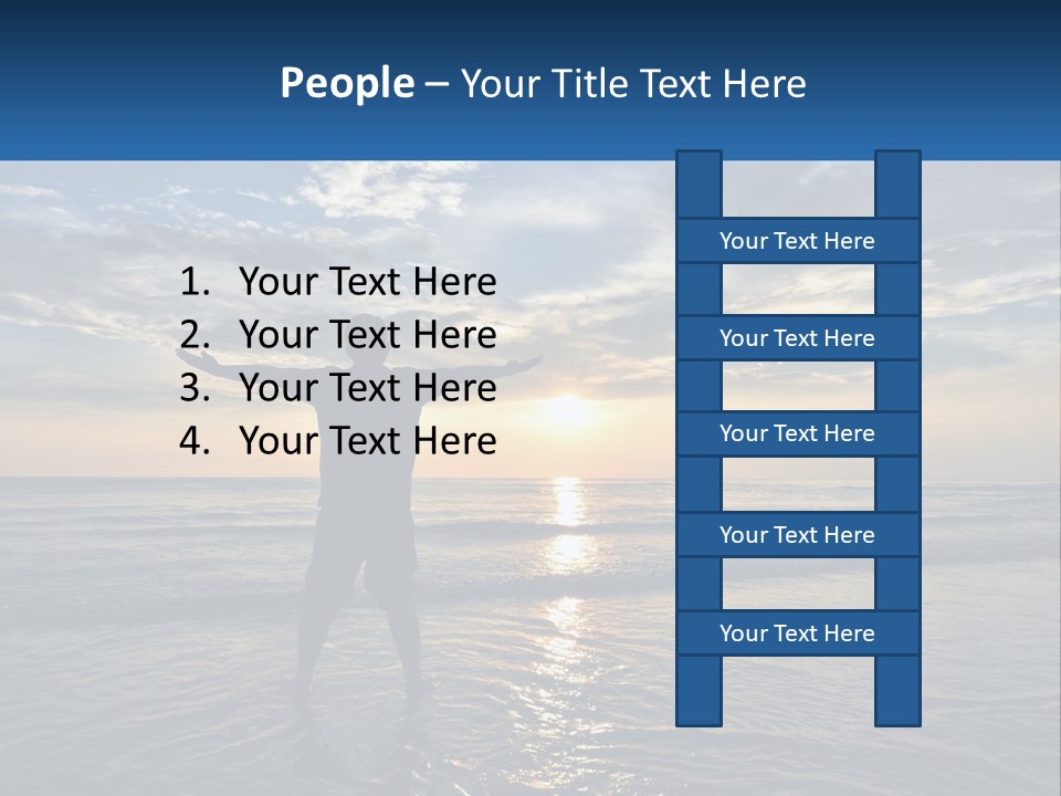 A Man Standing On The Beach With His Arms Outstretched PowerPoint Template