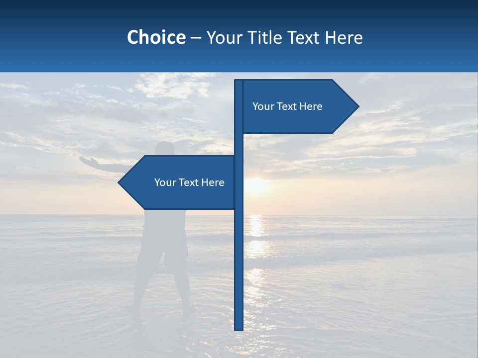 A Man Standing On The Beach With His Arms Outstretched PowerPoint Template