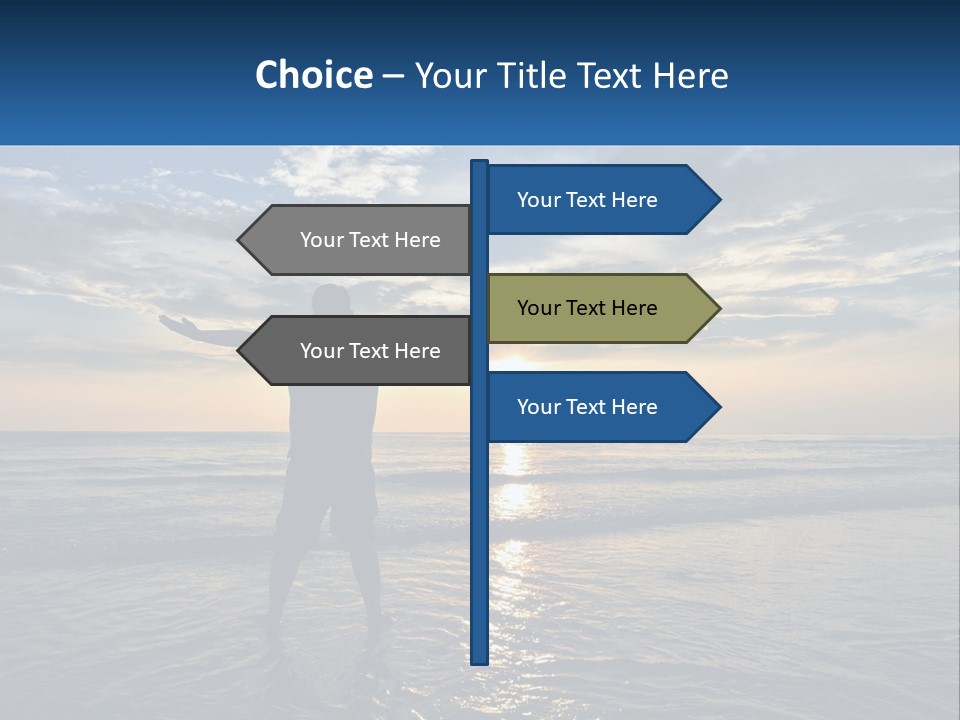 A Man Standing On The Beach With His Arms Outstretched PowerPoint Template