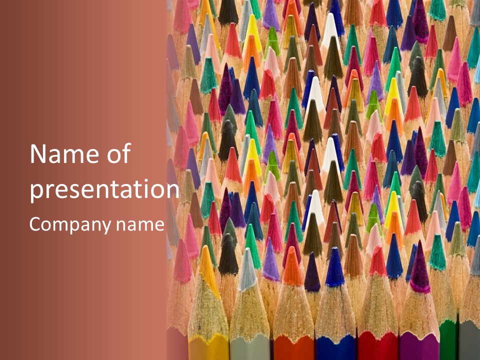 A Group Of Colored Pencils With A Brown Background PowerPoint Template