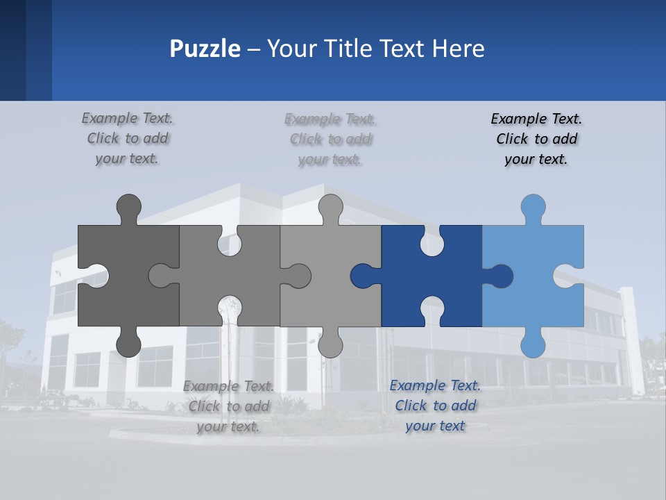 A Large White Building With A Blue Sign In Front Of It PowerPoint Template