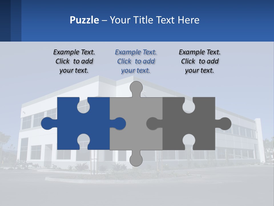 A Large White Building With A Blue Sign In Front Of It PowerPoint Template