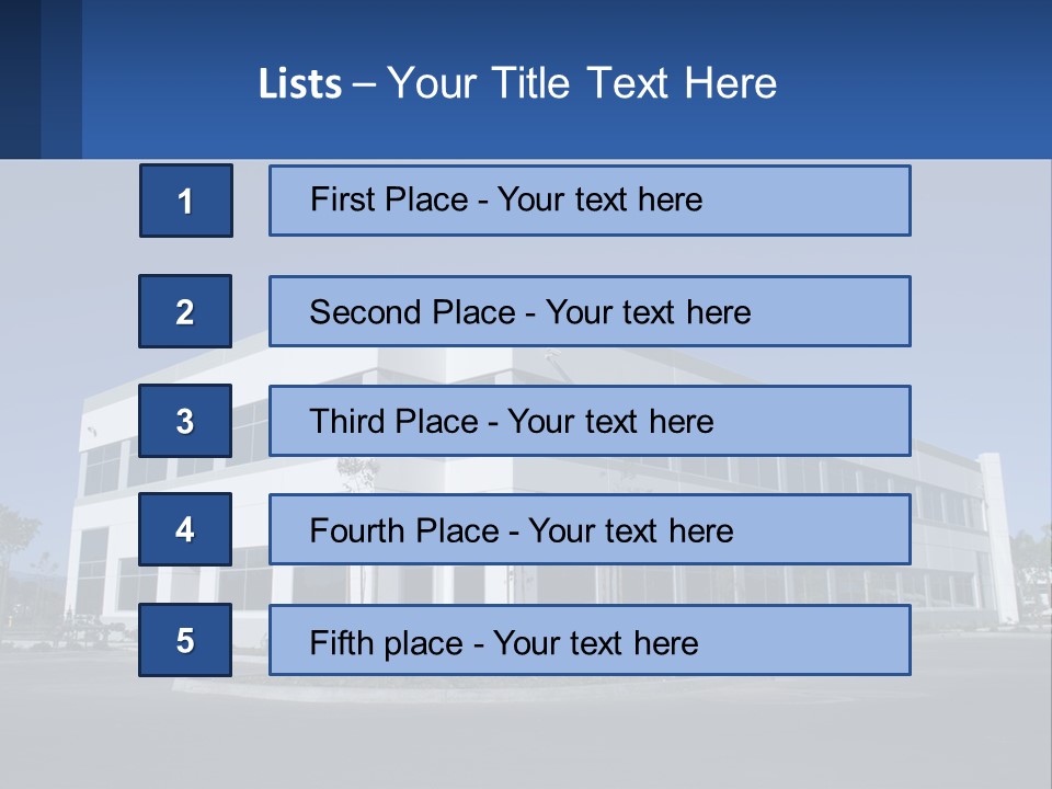 A Large White Building With A Blue Sign In Front Of It PowerPoint Template