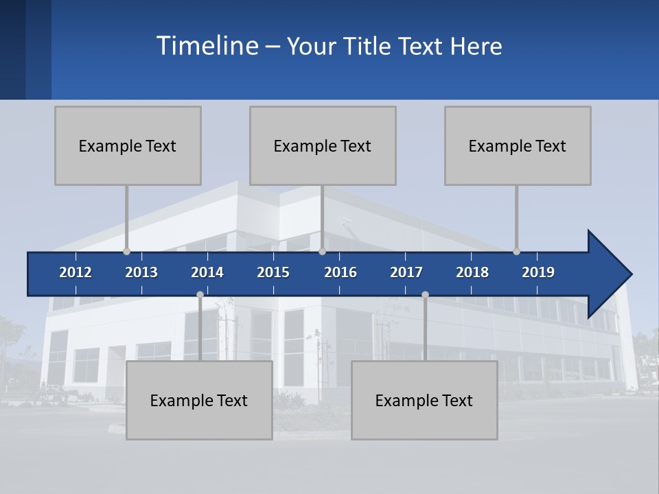 A Large White Building With A Blue Sign In Front Of It PowerPoint Template