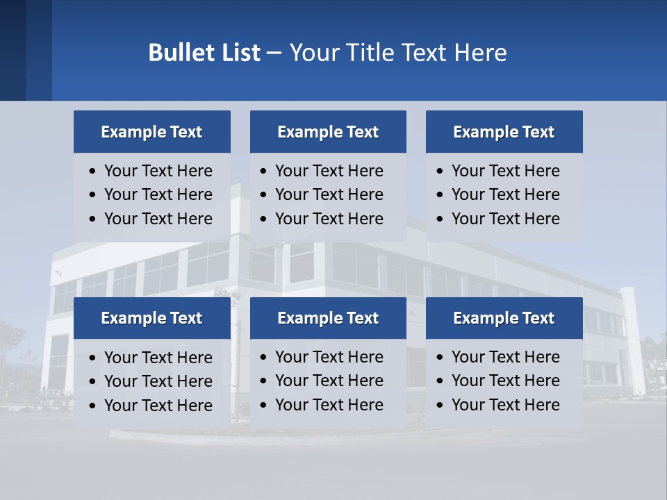 A Large White Building With A Blue Sign In Front Of It PowerPoint Template