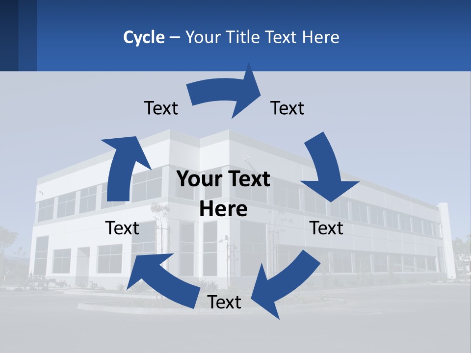 A Large White Building With A Blue Sign In Front Of It PowerPoint Template