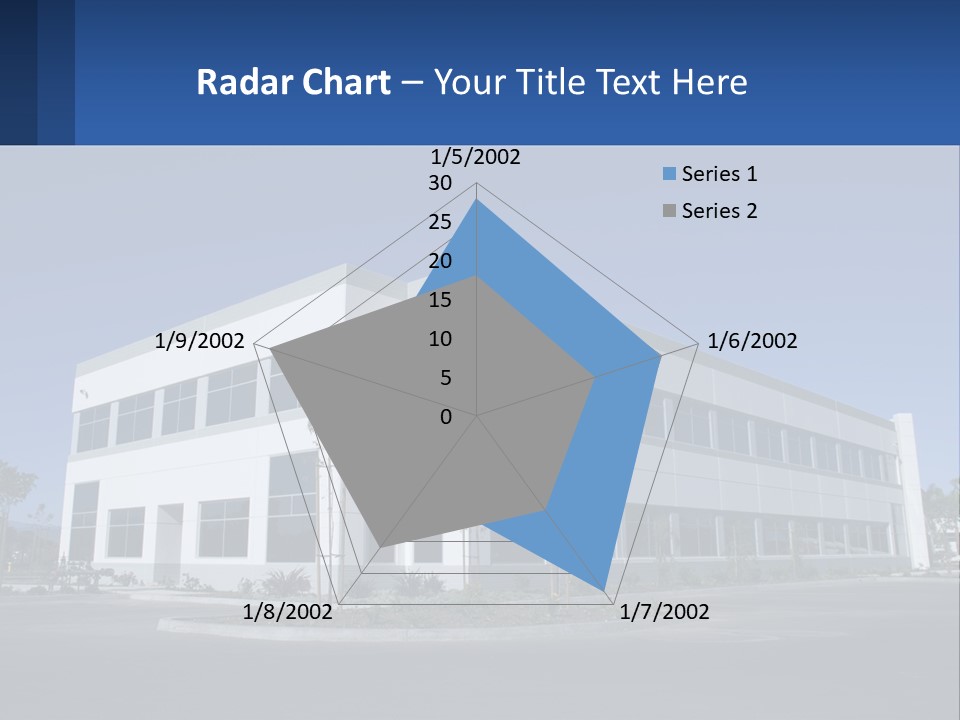 A Large White Building With A Blue Sign In Front Of It PowerPoint Template
