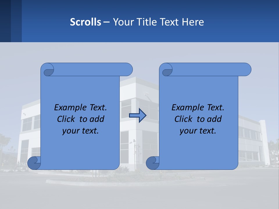 A Large White Building With A Blue Sign In Front Of It PowerPoint Template