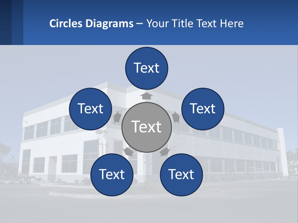 A Large White Building With A Blue Sign In Front Of It PowerPoint Template