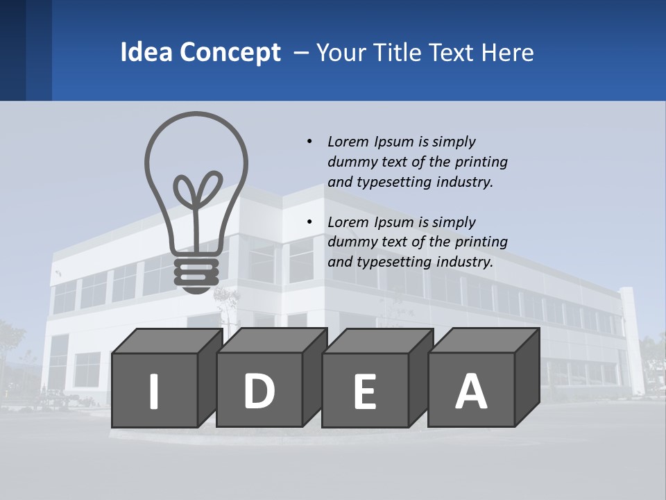 A Large White Building With A Blue Sign In Front Of It PowerPoint Template