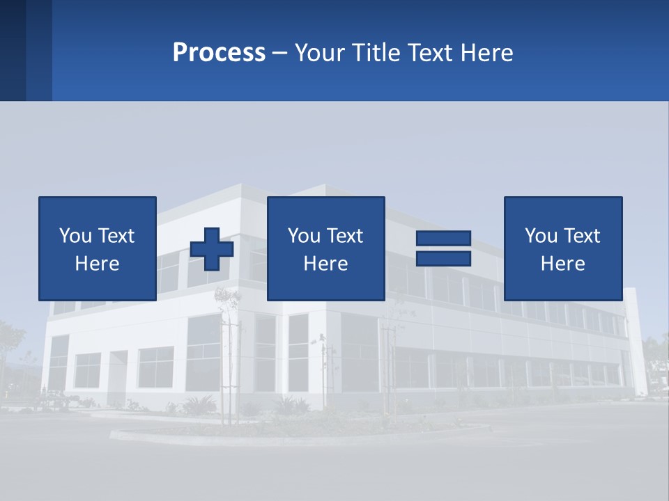 A Large White Building With A Blue Sign In Front Of It PowerPoint Template
