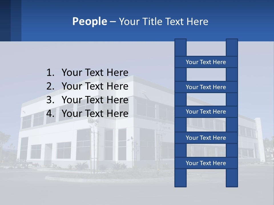 A Large White Building With A Blue Sign In Front Of It PowerPoint Template