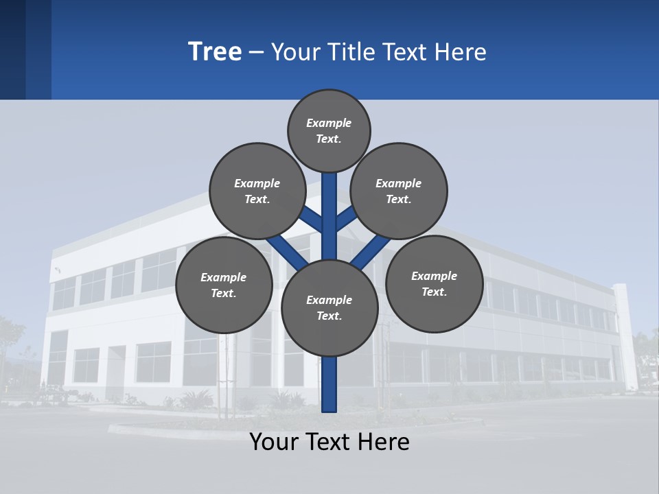 A Large White Building With A Blue Sign In Front Of It PowerPoint Template