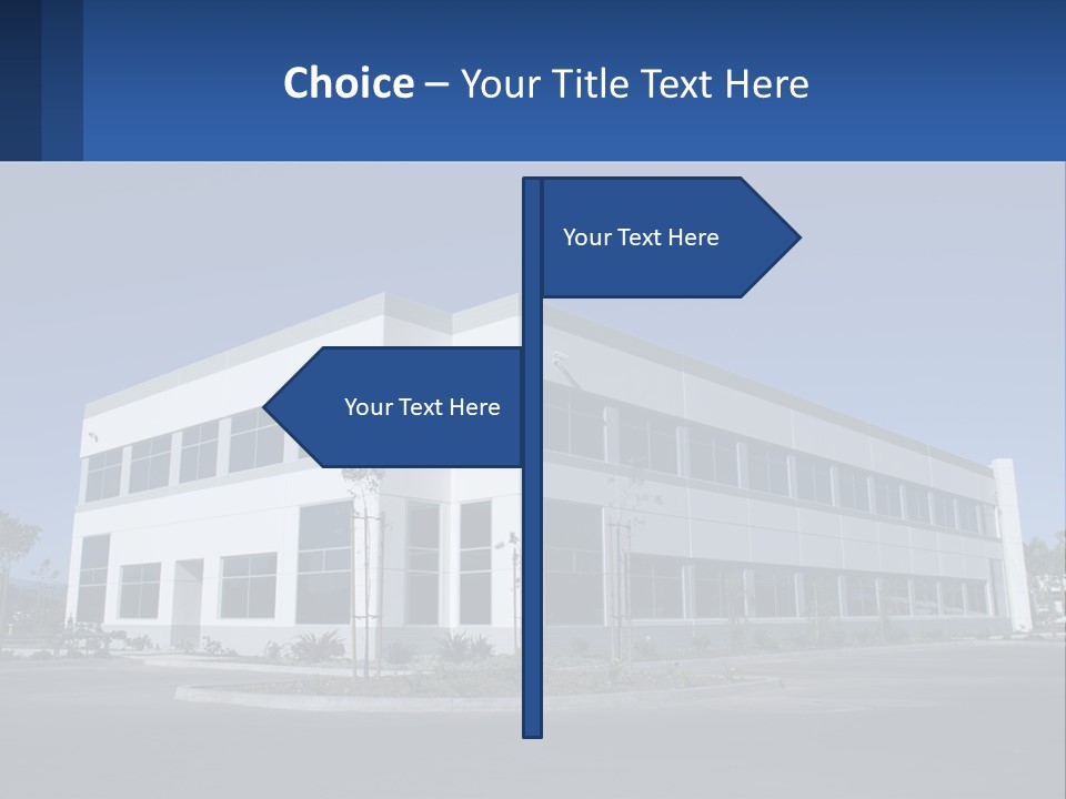 A Large White Building With A Blue Sign In Front Of It PowerPoint Template