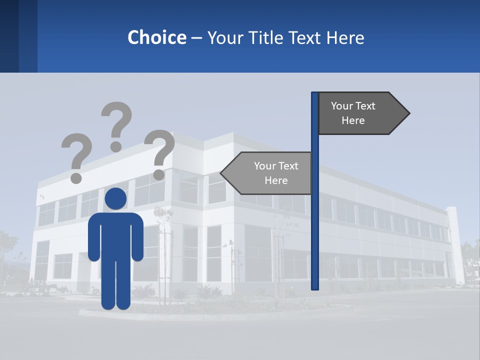 A Large White Building With A Blue Sign In Front Of It PowerPoint Template