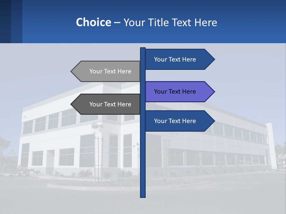 A Large White Building With A Blue Sign In Front Of It PowerPoint Template