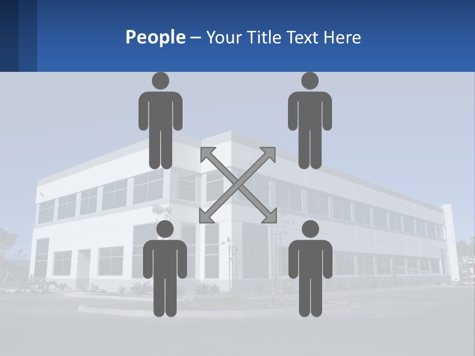 A Large White Building With A Blue Sign In Front Of It PowerPoint Template