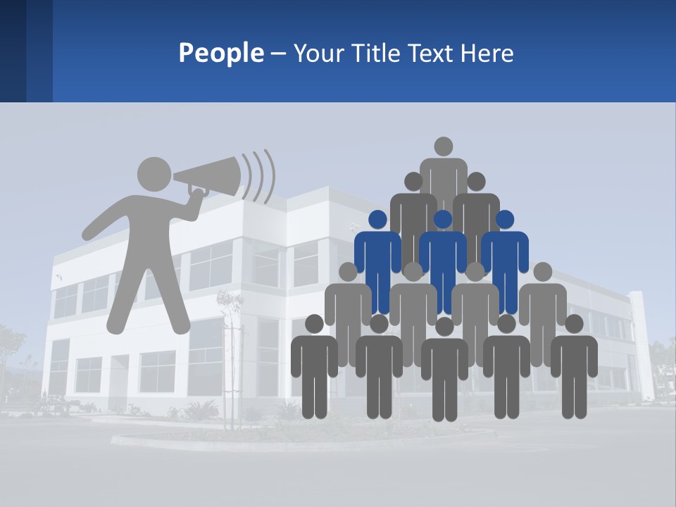 A Large White Building With A Blue Sign In Front Of It PowerPoint Template